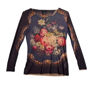 Alison Sheri Shirt Floral Long Sleeve Elegant Blouse Blue Pink Womens Medium‎